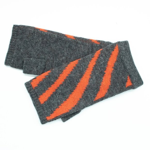 Portolano Cashmere Zebra Slouchy Hat With Pom Pom- Dark Grey, Orange - Picture 4 of 4